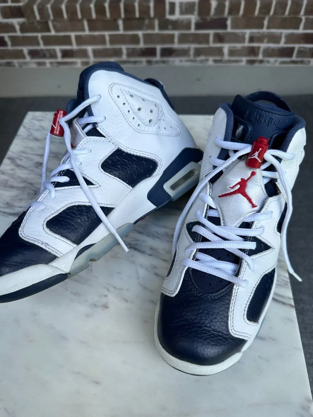 Nike Jordan 6 Retro Olympic High Top Sneakers White Navy Women Sz 8 Men Sz 6.5